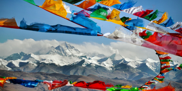 Himalayas and prayer flags
