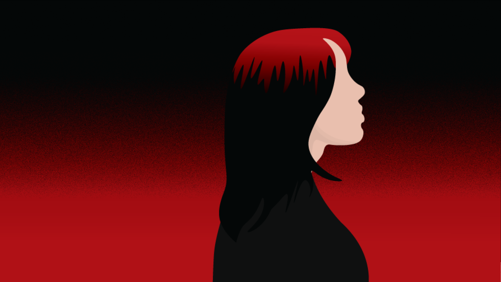 Background is a gradient from black to red and an artist drawing of a silhoutte of singer
