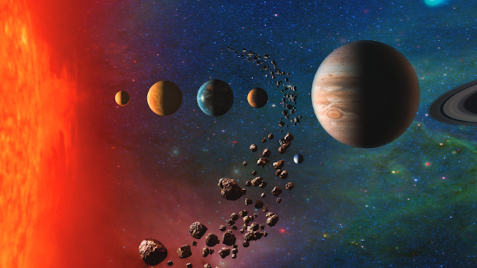 Artist illustration of the planets in our solar system - not to scale