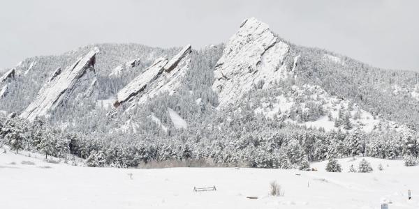 The Flatirons covered in snow