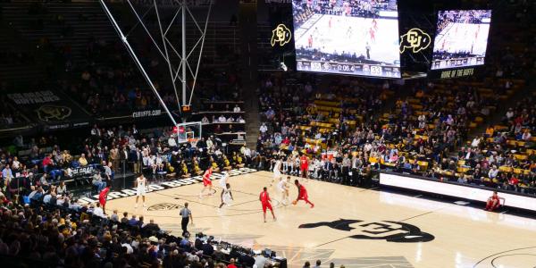 men's basketball team playing in the CU Events Center