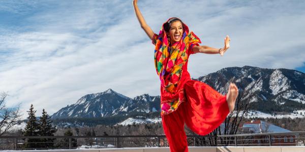 Serene Singh performs Bhangra dance on the deck of the CASE building