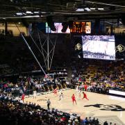 men's basketball team playing in the CU Events Center