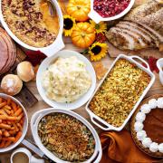Table of traditional Thanksgiving dishes
